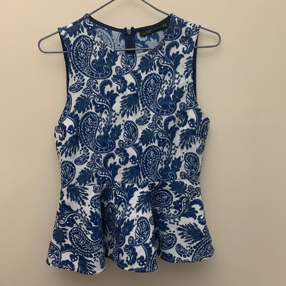 2/$25 ‼️ Zara Paisley Peplum Blue Top - Picture 4 of 5